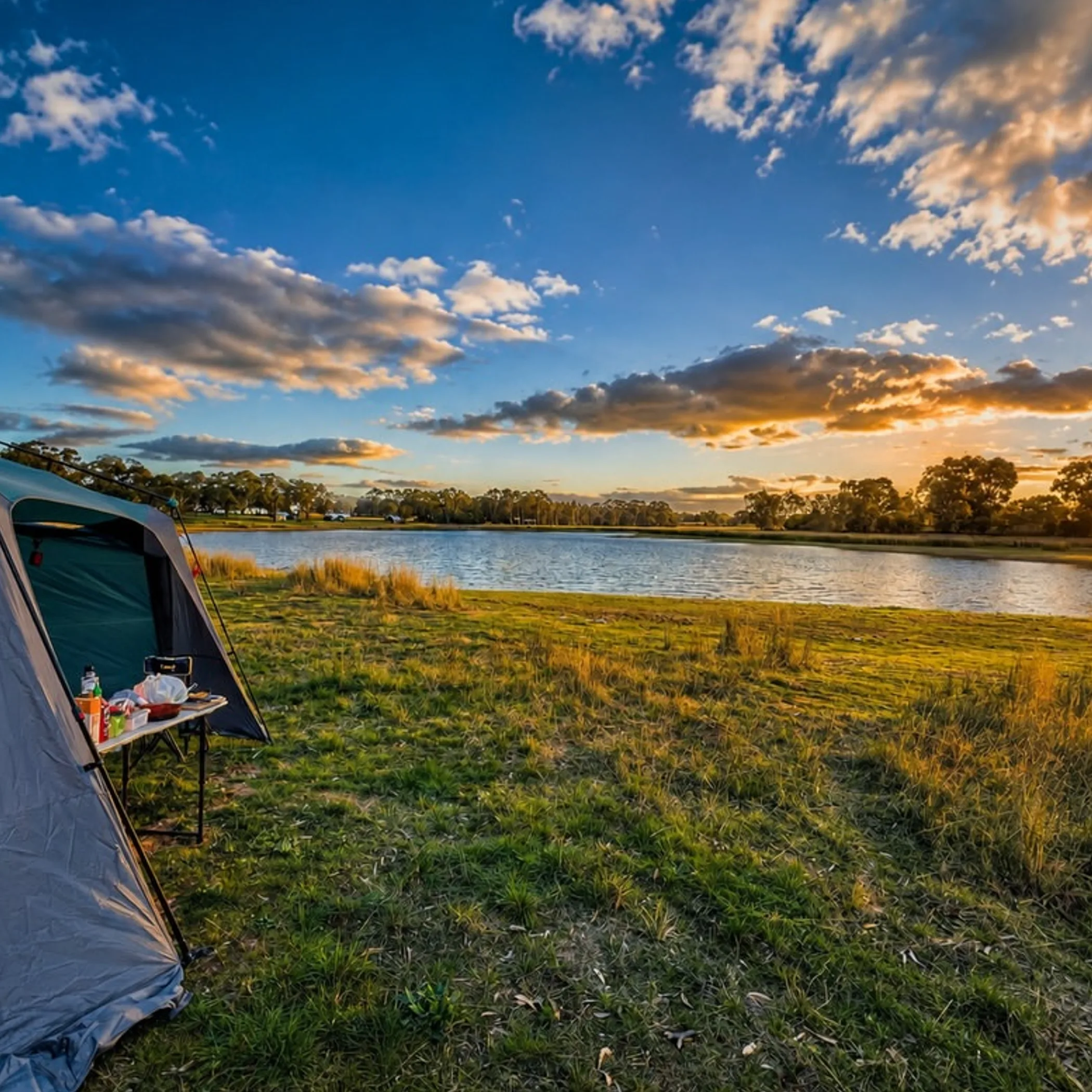 campsite beside a victorian lake