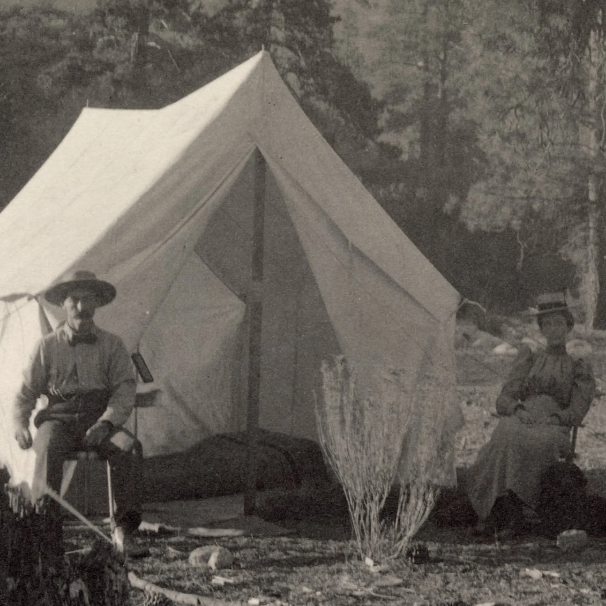 campers and tent in wilderness