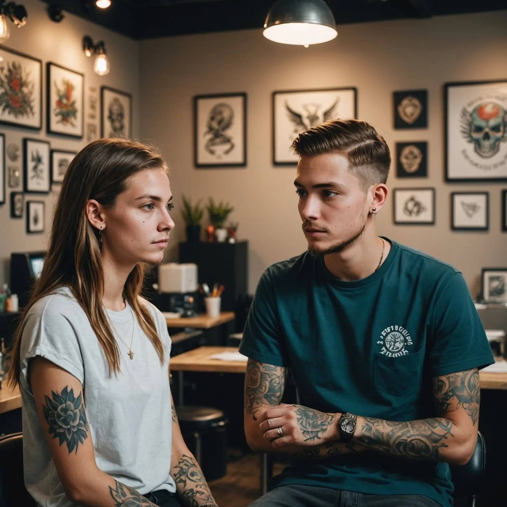 tattooed individuals in tattoo studio